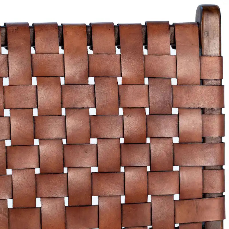 Top Grain Woven Leather with Teak Frame Dining Side Chair