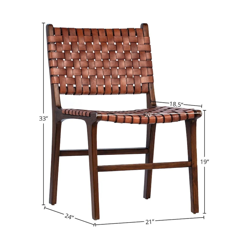 Top Grain Woven Leather with Teak Frame Dining Side Chair