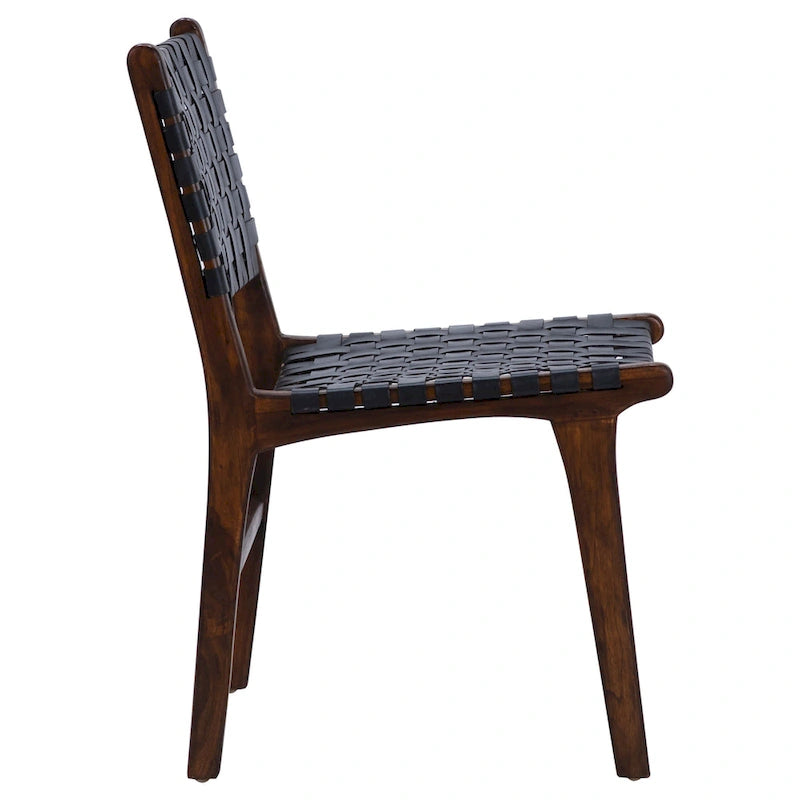 Top Grain Woven Leather with Teak Frame Dining Side Chair