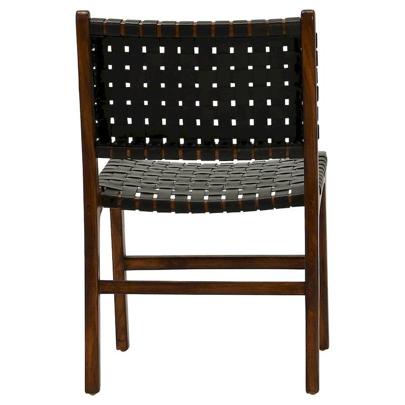 Top Grain Woven Leather with Teak Frame Dining Side Chair