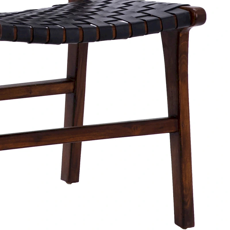 Top Grain Woven Leather with Teak Frame Dining Side Chair