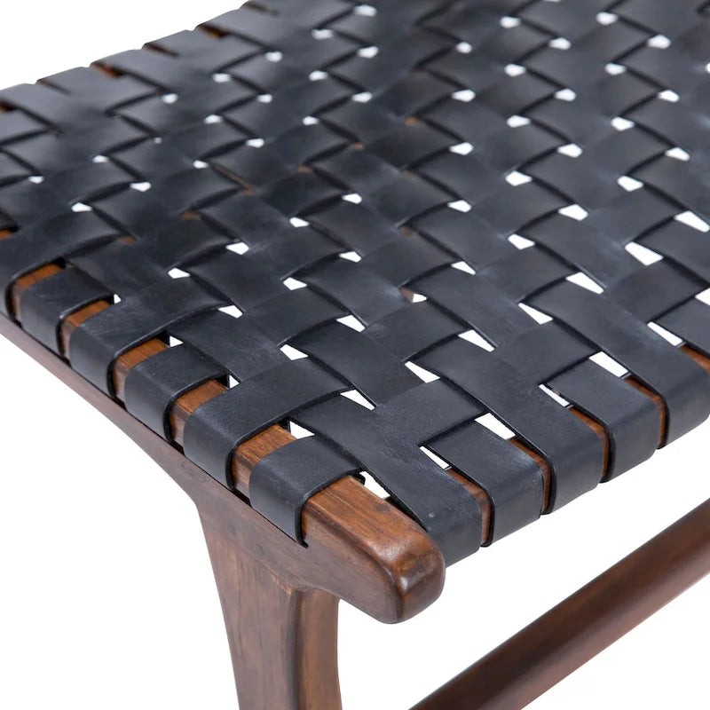 Top Grain Woven Leather with Teak Frame Dining Side Chair