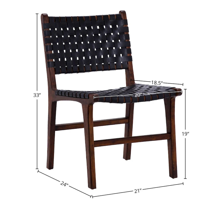 Top Grain Woven Leather with Teak Frame Dining Side Chair