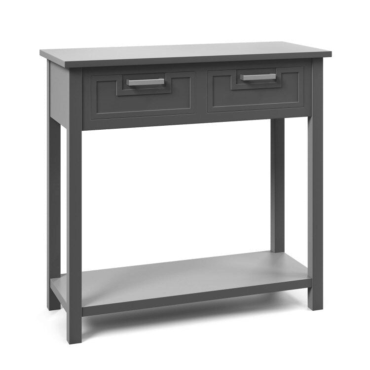 Tavolo consolle stretto con cassetti e ripiano portaoggetti aperto - 31.5L x 14W x 32H