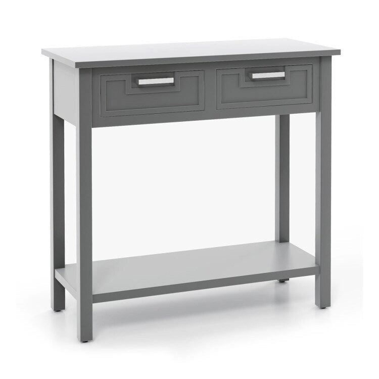 Tavolo consolle stretto con cassetti e ripiano portaoggetti aperto - 31.5L x 14W x 32H