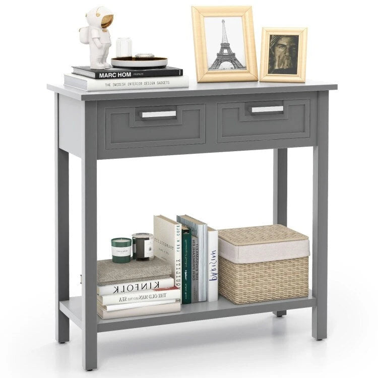 Narrow Console Table with Drawers and Open Storage Shelf - 31.5L x 14W x 32H