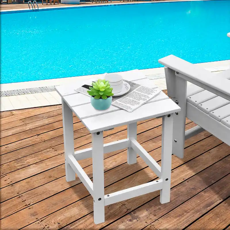 Patio 15 End Side Coffee Table Square Wooden Slat Garden Deck - See details
