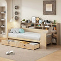 Multifunktionales Tagesbett aus Holz mit Ablagefächern, 2 Stauraumschubladen und Schreibtisch