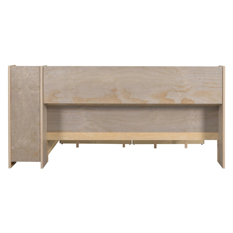 Multifunktionales Tagesbett aus Holz mit Ablagefächern, 2 Stauraumschubladen und Schreibtisch