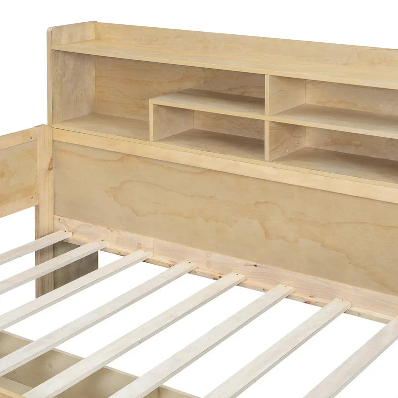 Multifunktionales Tagesbett aus Holz mit Ablagefächern, 2 Stauraumschubladen und Schreibtisch