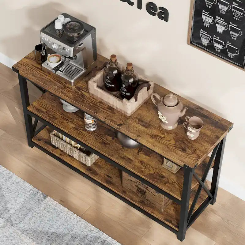 Narrow Long Console Table with Storage, 3 Tier Wood Sofa Table