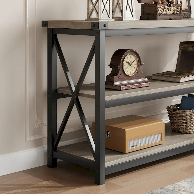 Narrow Long Console Table with Storage, 3 Tier Wood Sofa Table