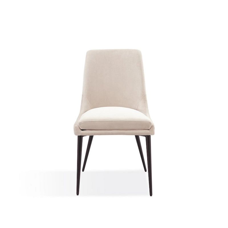 20 Inch Set of 2 Dining Chairs, Cream Velvet, Gold Tapered Metal Legs