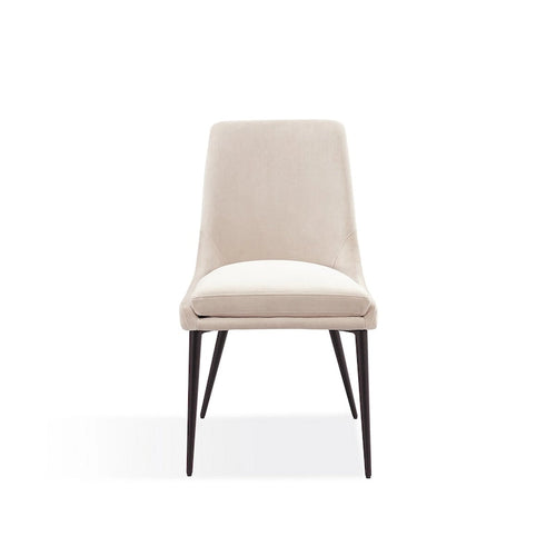 20 Inch Set of 2 Dining Chairs, Cream Velvet, Gold Tapered Metal Legs