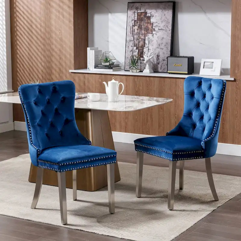 High-end Tufted Solid Wood Contemporary Velvet Upholstered Dining Chair with Chrome Stainless Steel Plating Legs,Set of 2