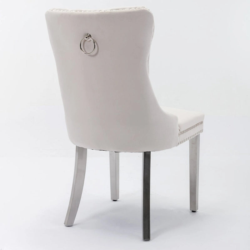 High-end Tufted Solid Wood Contemporary Velvet Upholstered Dining Chair with Chrome Stainless Steel Plating Legs,Set of 2