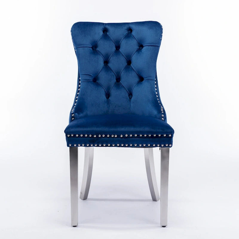 High-end Tufted Solid Wood Contemporary Velvet Upholstered Dining Chair with Chrome Stainless Steel Plating Legs,Set of 2