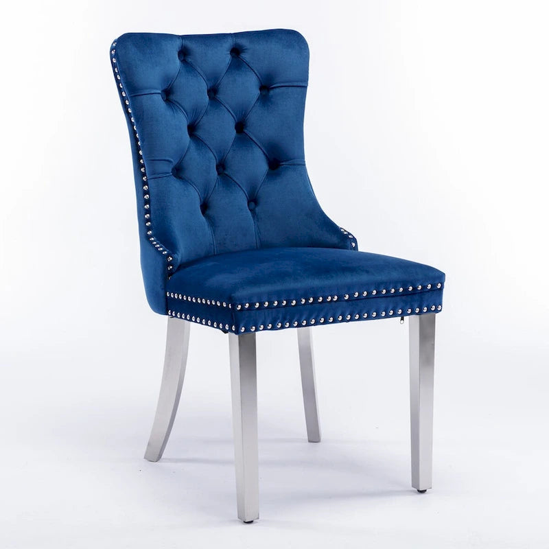 High-end Tufted Solid Wood Contemporary Velvet Upholstered Dining Chair with Chrome Stainless Steel Plating Legs,Set of 2