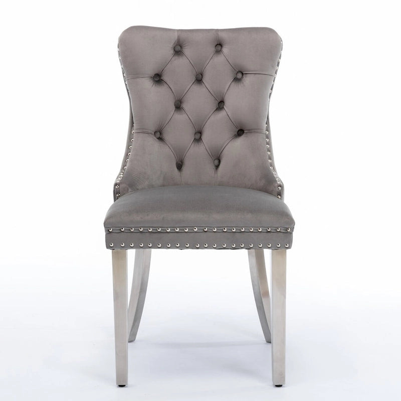 High-end Tufted Solid Wood Contemporary Velvet Upholstered Dining Chair with Chrome Stainless Steel Plating Legs,Set of 2