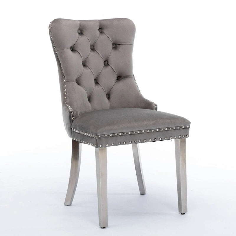 High-end Tufted Solid Wood Contemporary Velvet Upholstered Dining Chair with Chrome Stainless Steel Plating Legs,Set of 2