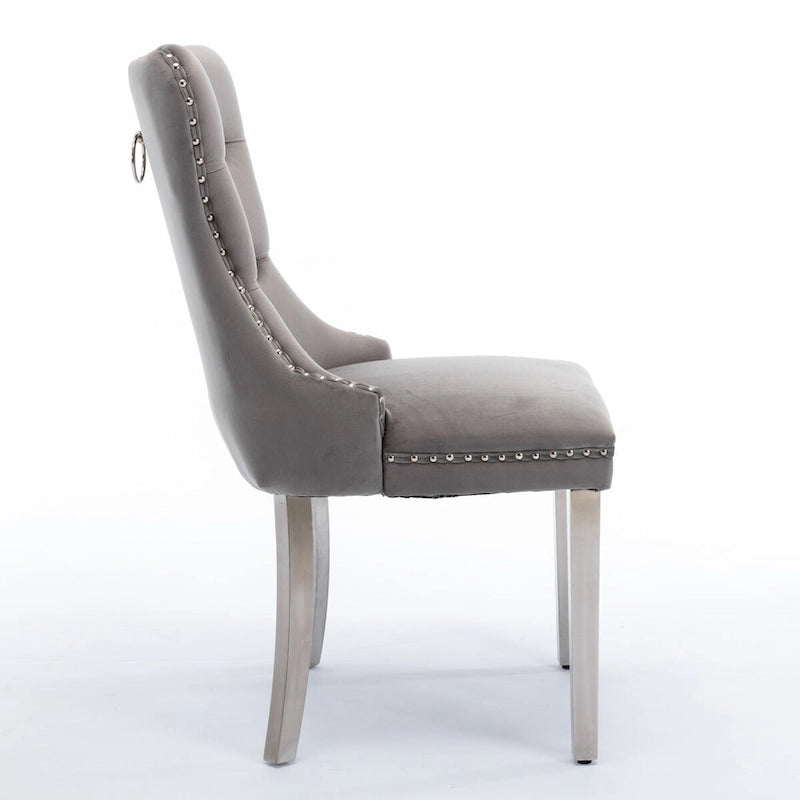 High-end Tufted Solid Wood Contemporary Velvet Upholstered Dining Chair with Chrome Stainless Steel Plating Legs,Set of 2